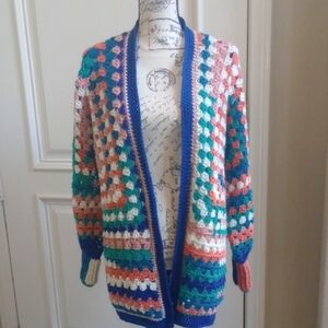 Handmade💕 Multicolor Crochet Open-Front Cardigan